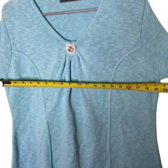 Anthropologie Willow Knit Top Size L Aqua Blue Short Sleeve Button Front USA - Picture 4 of 10